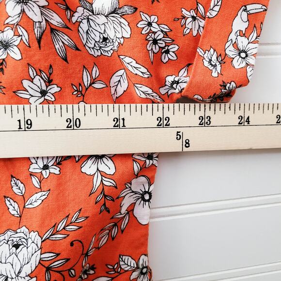 Charter Club Luxury Top XL Linen Blend Orange Tie Front Floral Monkies Cheetah - Picture 6 of 11